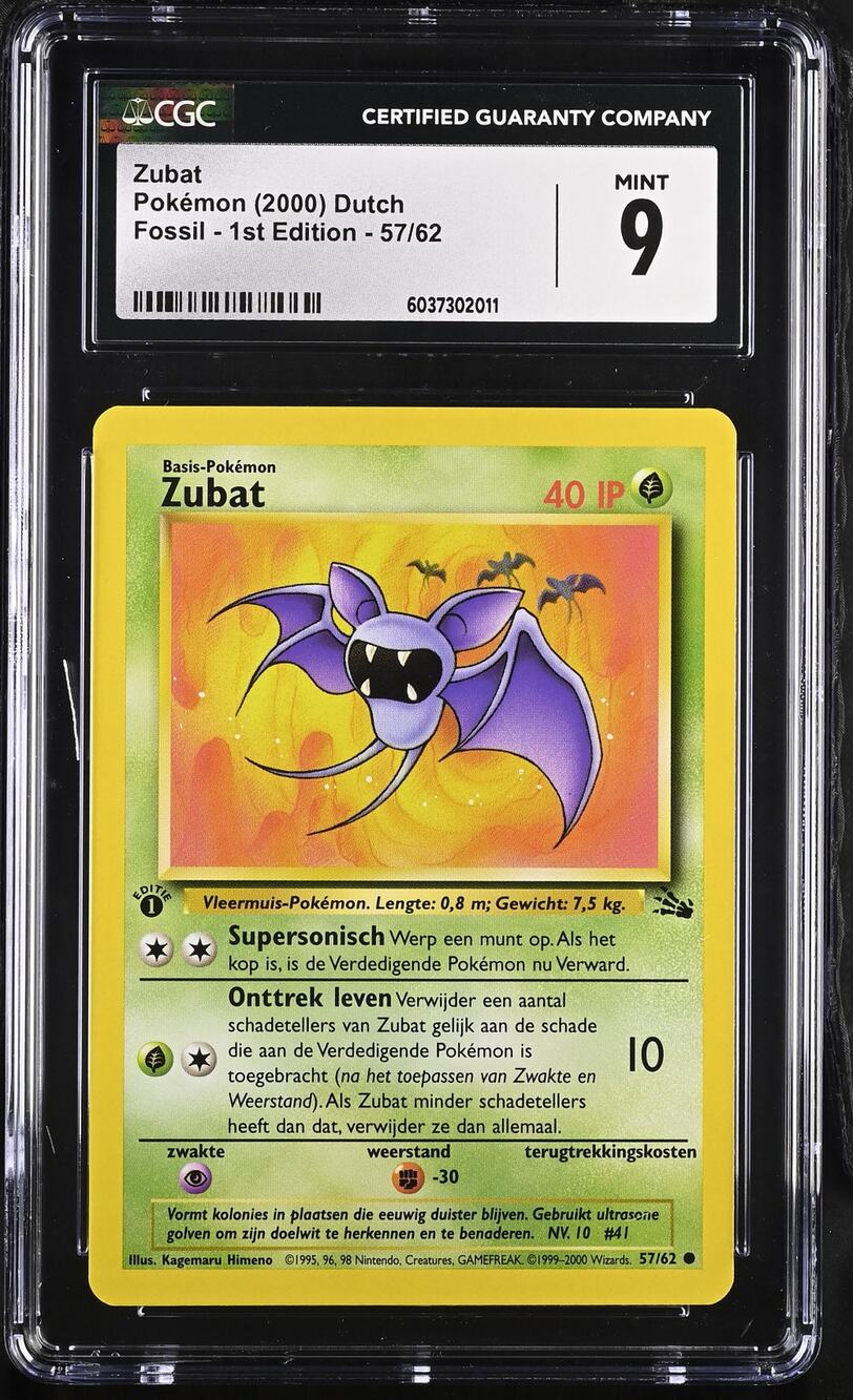 CGC 9 MINT Zubat 1st Edition 57/62 Pokémon 2000 Dutch Fossil Card (PSA/BGS)